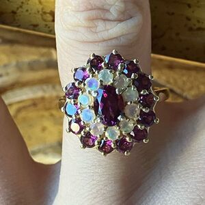 Natural Wine Garnet Ethiopian Opal Sterling Silver Ring Size 6.75